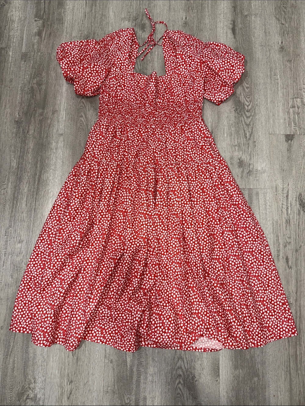 Puff-Sleeve Smocked Poplin Midi Dress by Anthropologie